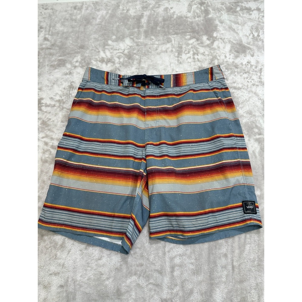 Vans Board Shorts Mens 33 Striped Polyester Stretch Trunks Pockets Drawstring